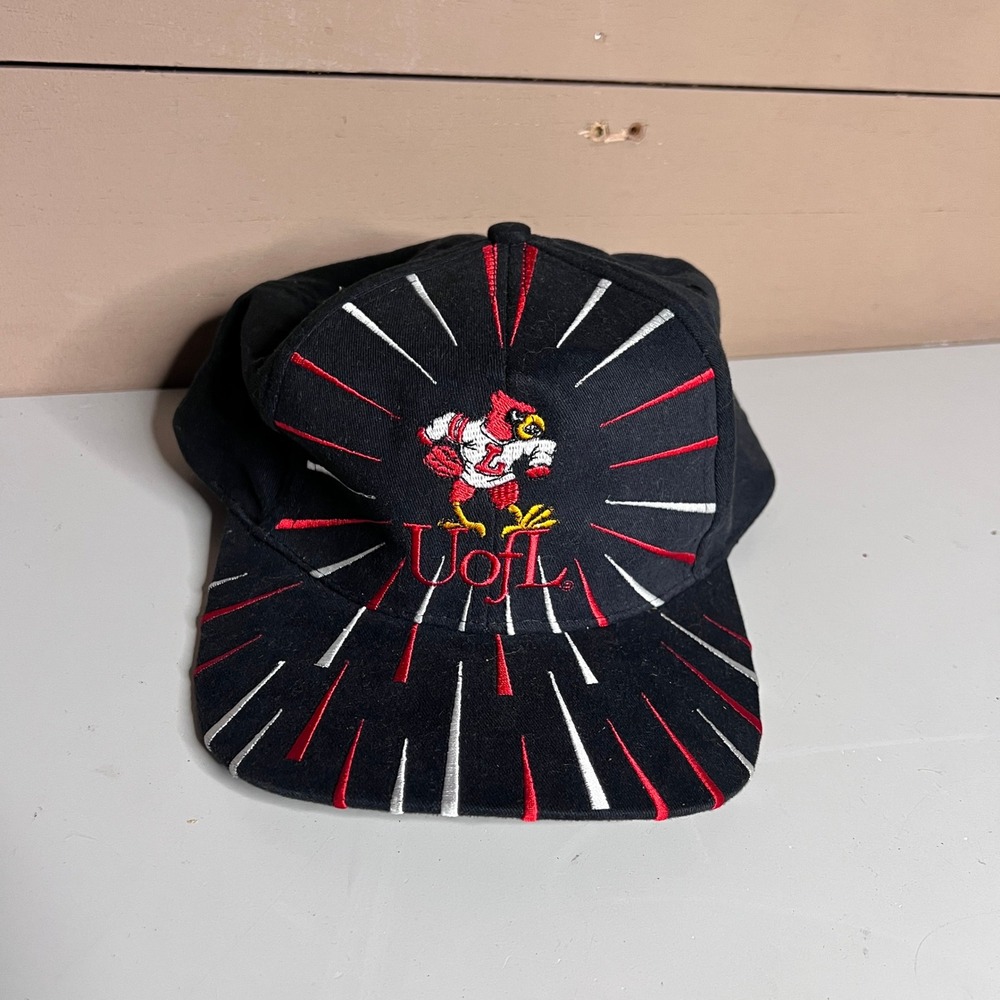 Vintage University of Louisville Cardinals CSI Snapback Hat Black Red‎ Sunburst